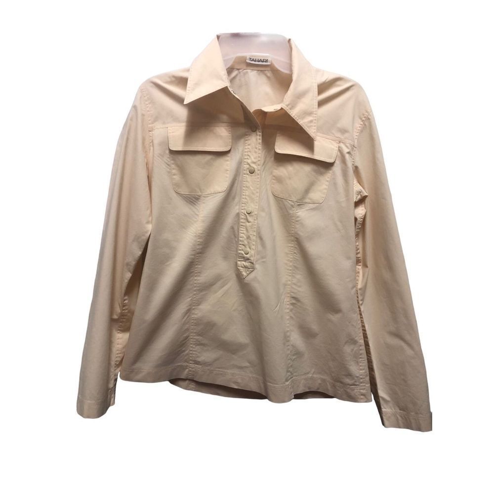 Tahari Women’s Yellow 3/4 Snap Button Up Collared Formal Casual Long Sleeve Blou